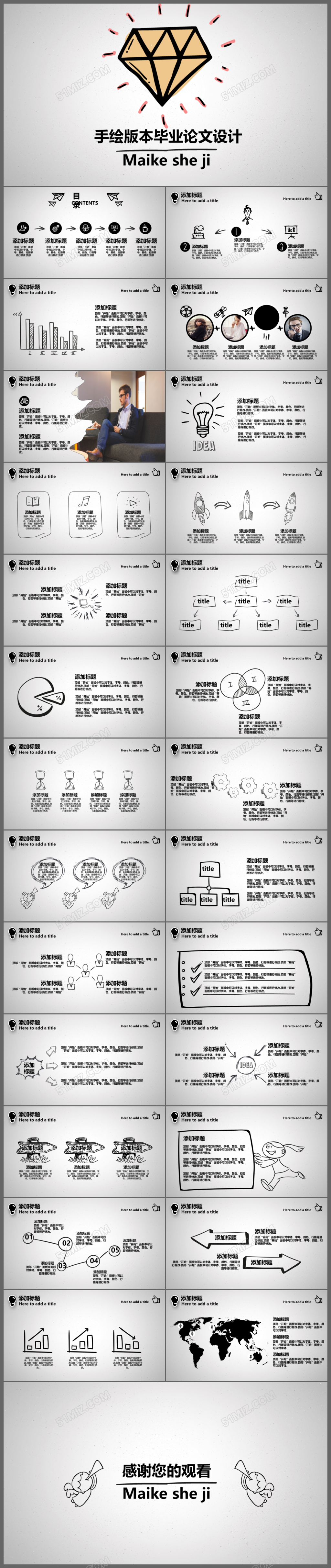 手绘版本毕业设论文答辩设计PPT模板
