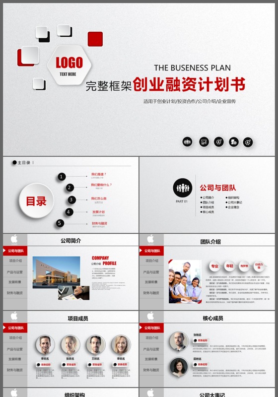 微粒体完整框架创业融资计划书PPT模板