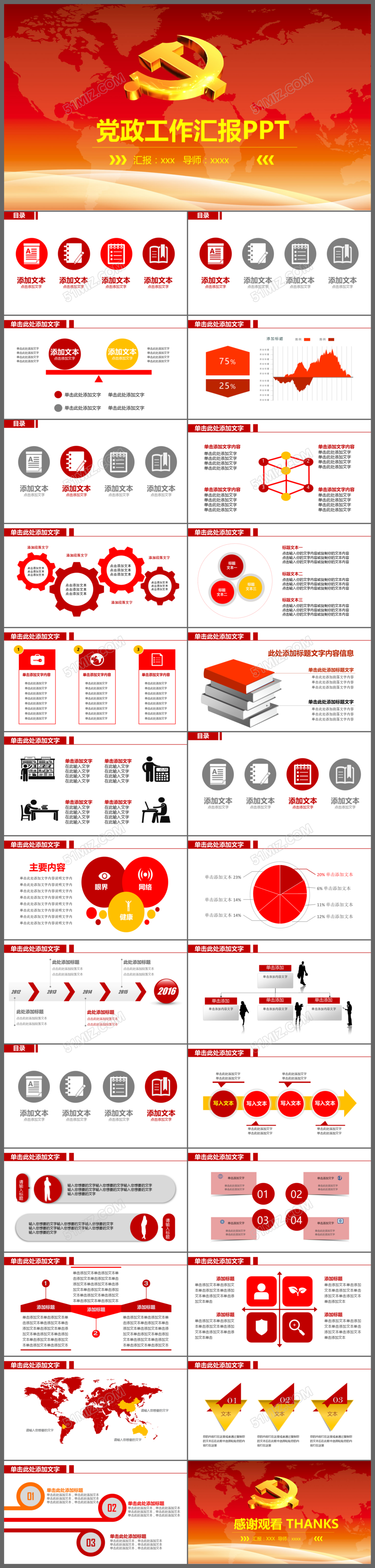 红色大气党政工作汇报报告计划总结PPT模板
