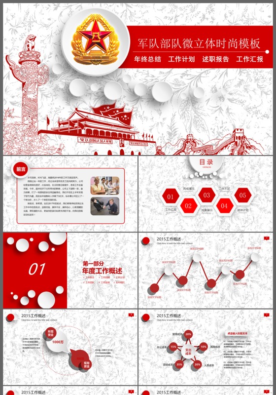 军队部队微粒体时尚工作汇报述职报告PPT模板
