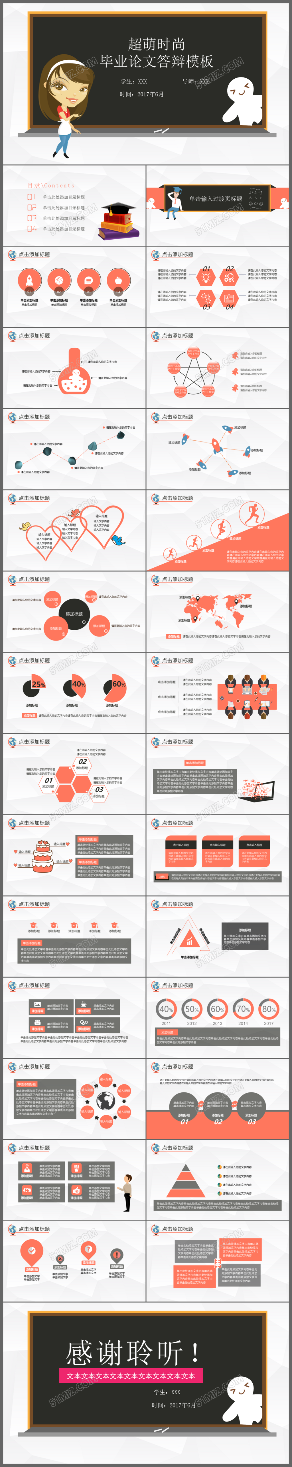 2017超萌时尚毕业论文答辩动态PPT模板
