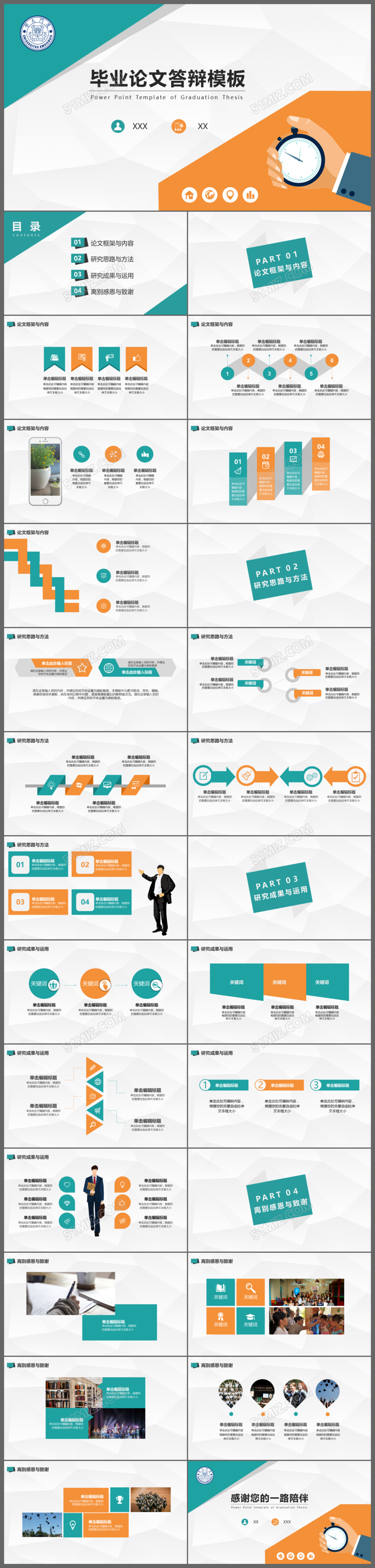 创意卡通扁平化毕业论文答辩通用PPT模板

