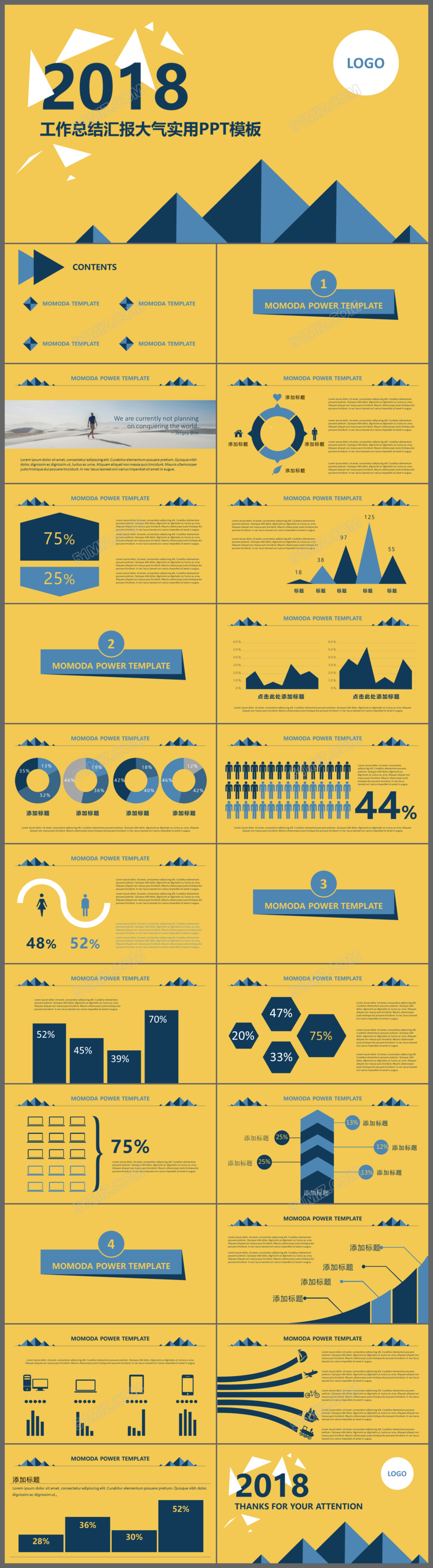 2018扁平化工作述职工作汇报工作总结大气实用PPT模板
