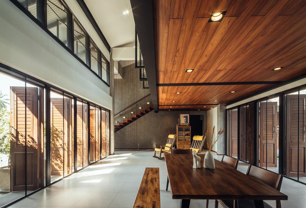 简约建筑温暖室内装修设计餐厅饭桌背景图片