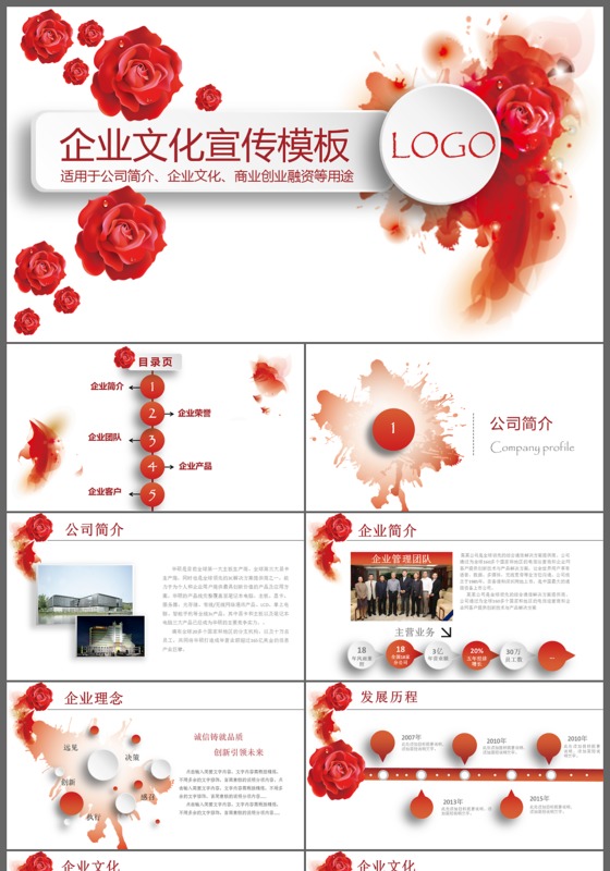红色微粒体企业介绍产品宣传PPT模板