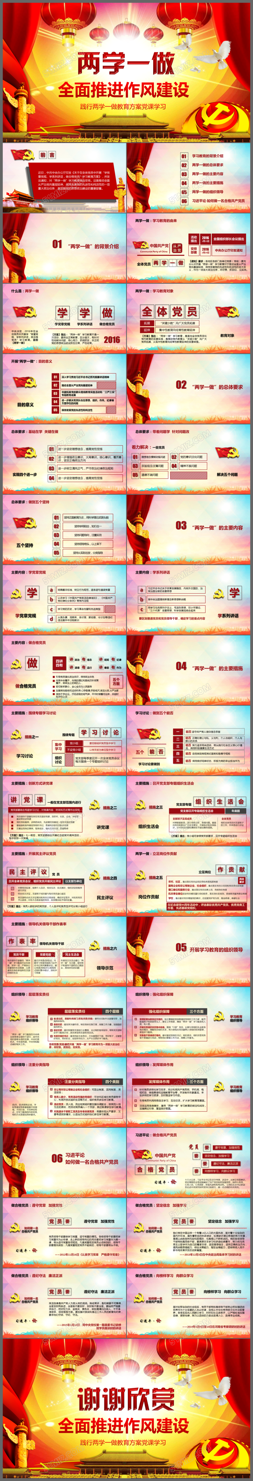 党政报告两学一做专题党课通用PPT模板
