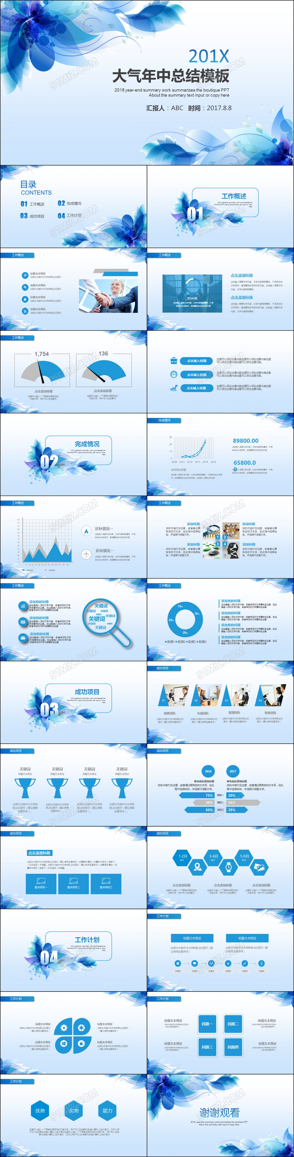 大气年中季度工作总结ppt模板