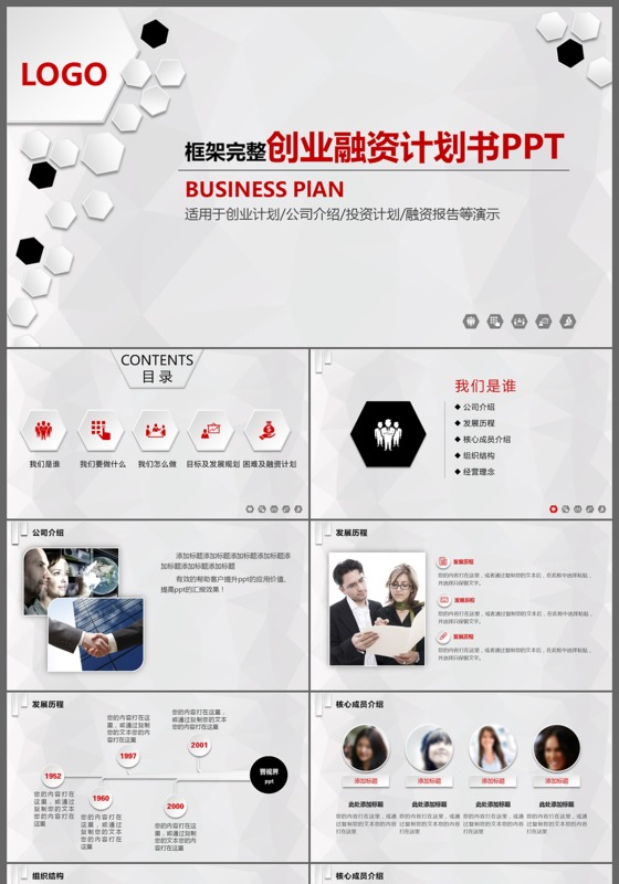 微粒体框架完整创业融资计划书PPT模板
