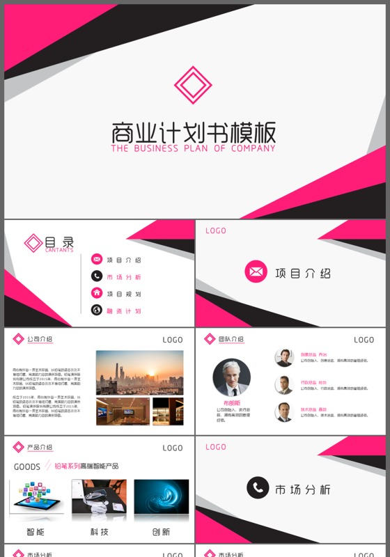精美商务粉色年终总结广产品简介商业创业计划书PPT模板
