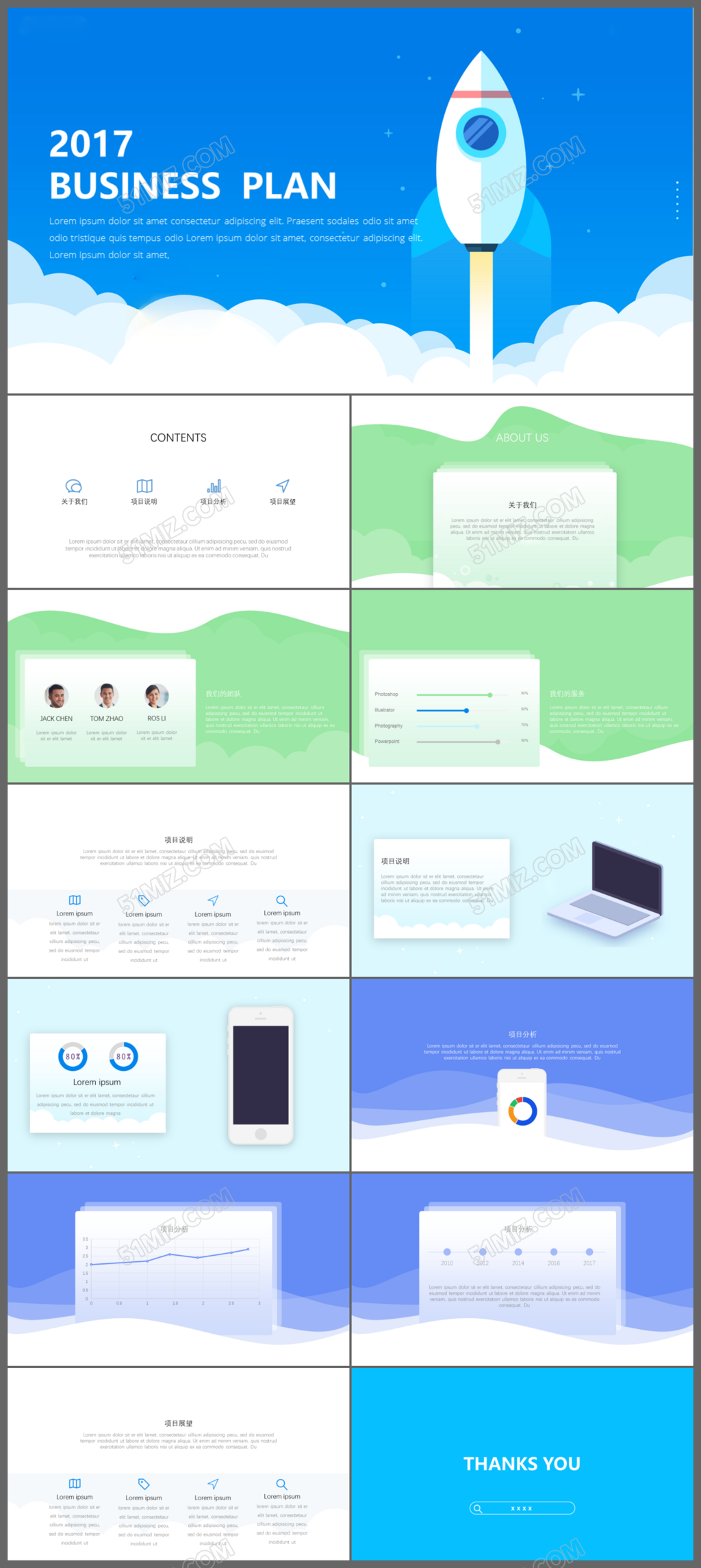2017扁平化商务系列之年终总结报告动态PPT模板

