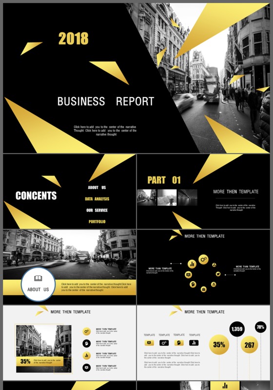 黄色时尚大气简约商务PPT模板
