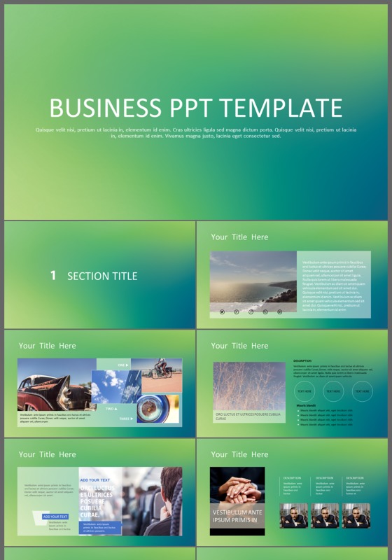 渐变蓝绿色欧美简约大气IOS商务通用PPT模版
