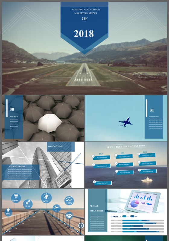 2018大气欧美简约线条通用商务报告PPT模板
