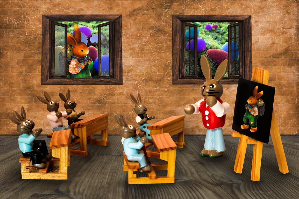 室内复活节西方节日兔子教育教学学习背景图片