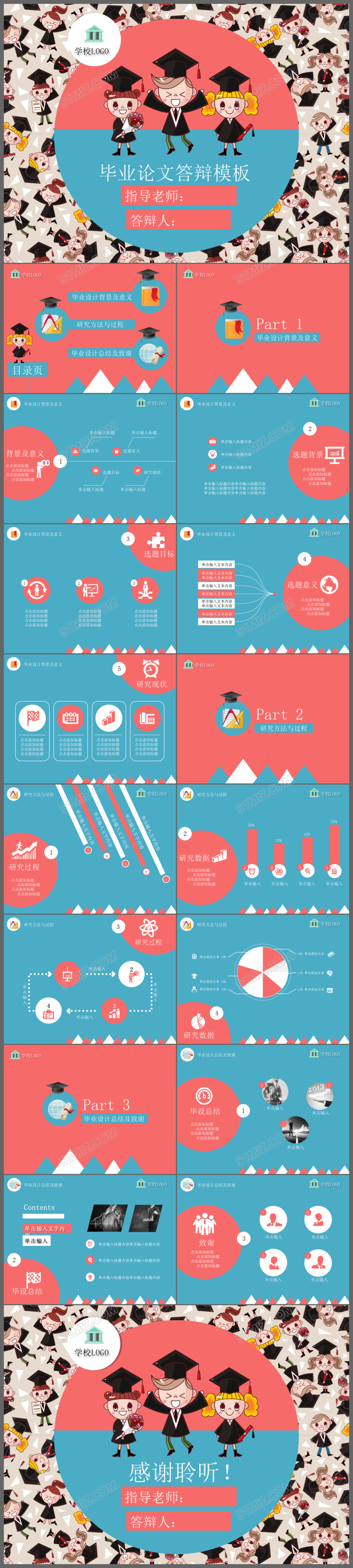 几何扁平化时尚毕业设计毕业论文答辩ppt模板
