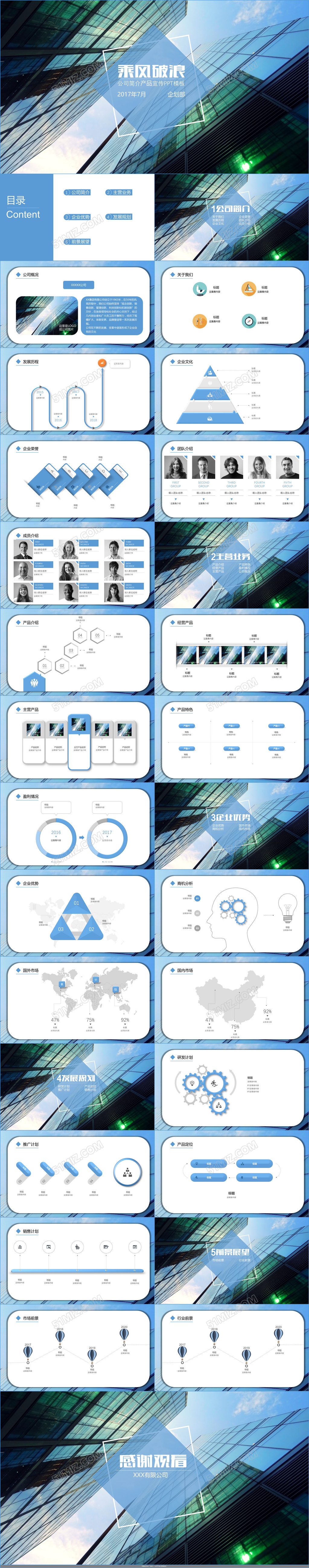 蓝色大气高端公司简介产品宣传PPT模板