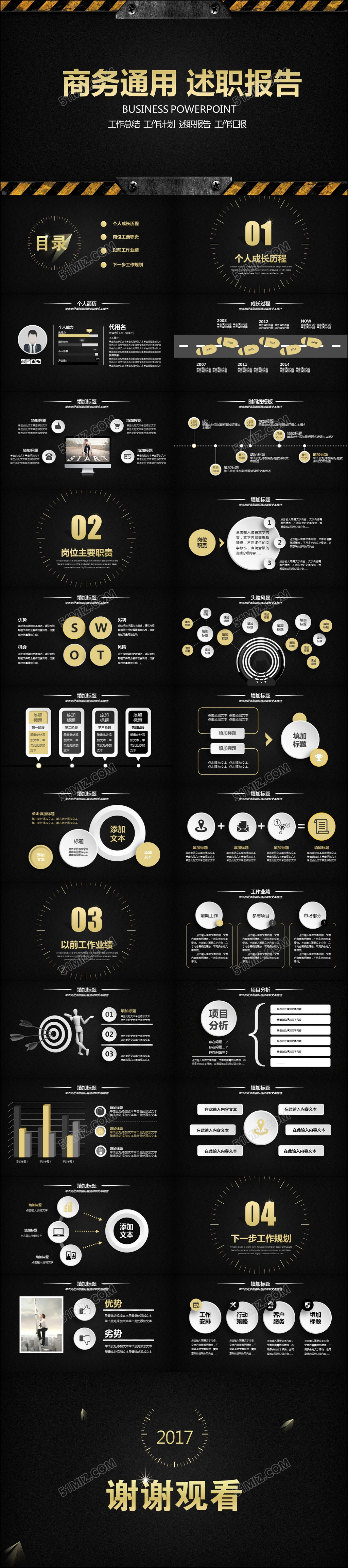 黑色炫酷工作总结计划述职报告PPT模板