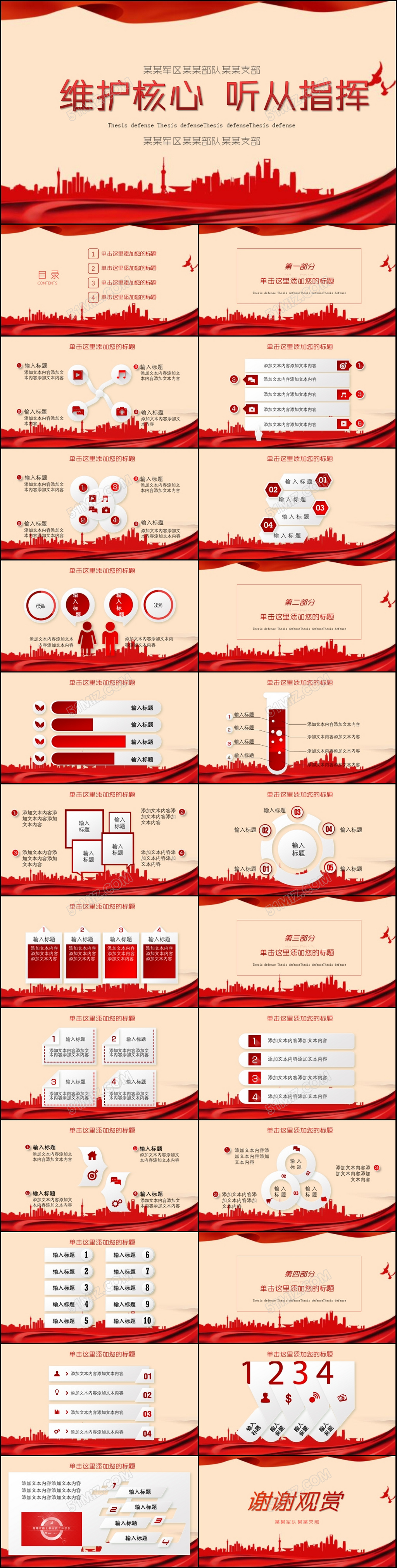 党政部队军队维护核心听从指挥ppt模板
