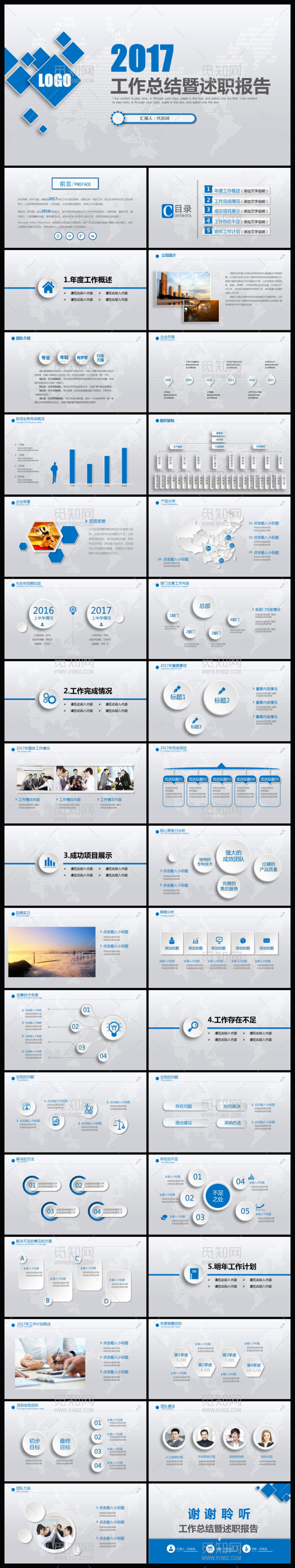 2017简约通用工作总结述职报告PPT模板