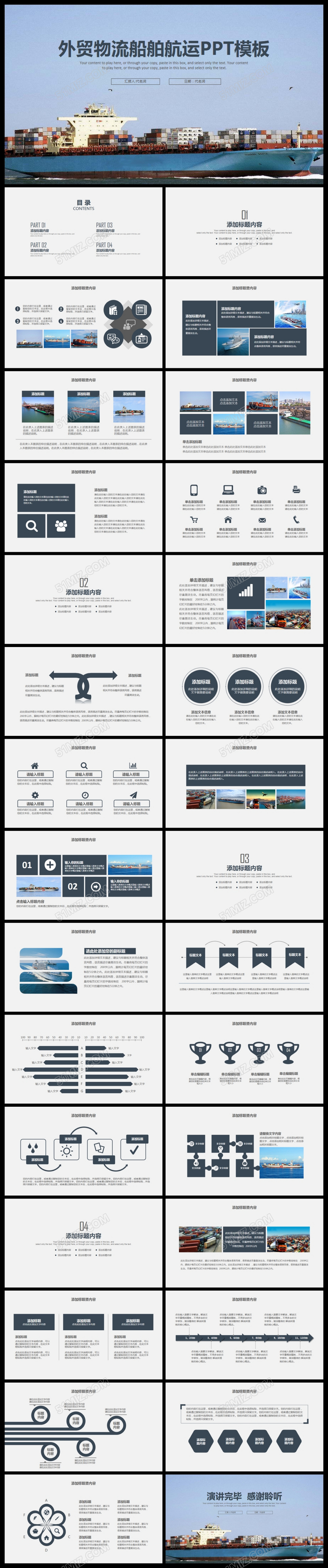 蓝色航空公司工作汇报通用PPT模板