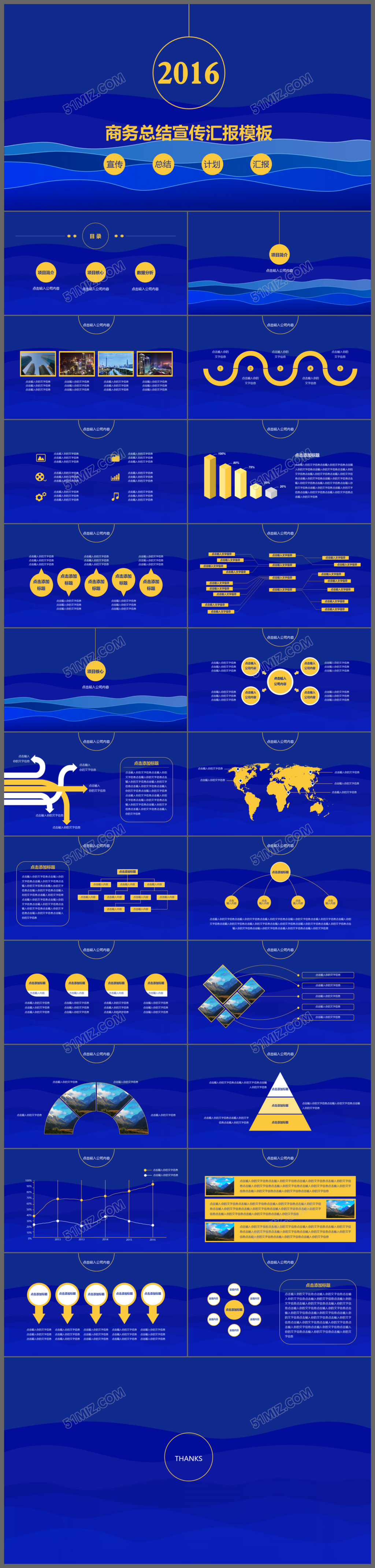 深蓝色扁平商务通用汇报工作总结PPT模板
