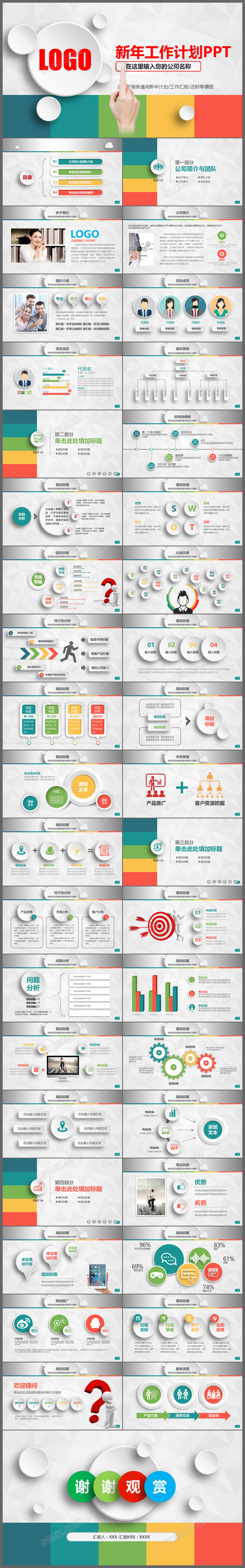 多彩微粒体通用总结报告新年计划PPT模板
