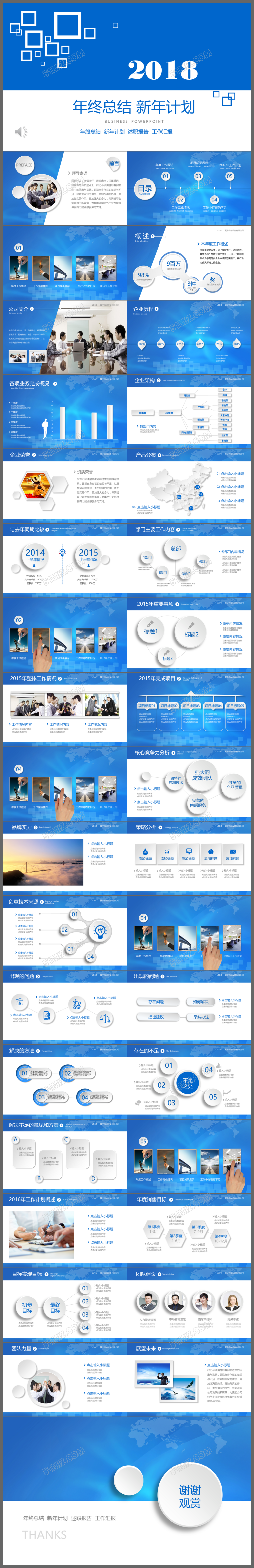 蓝色工作总结商务汇报暨新年计划PPT模板
