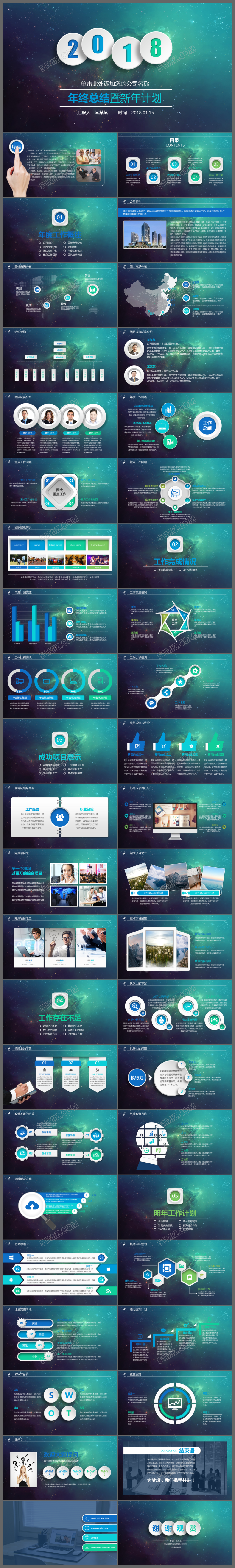 2018时尚星空微粒体半透明风格工作计划工作总结动态ppt模