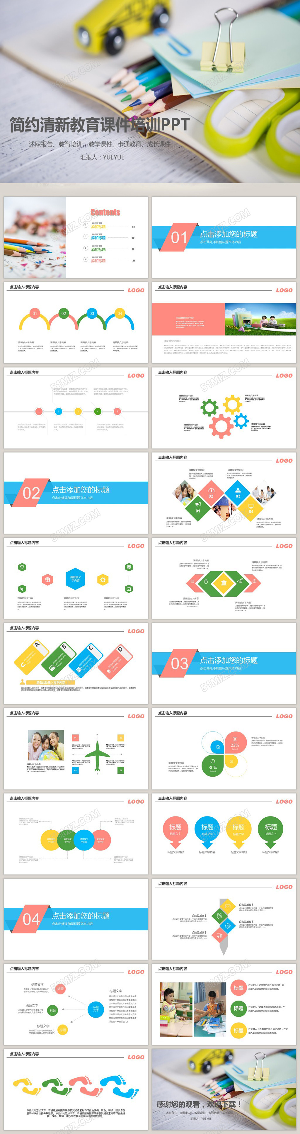 简约清新教育课件培训PPT