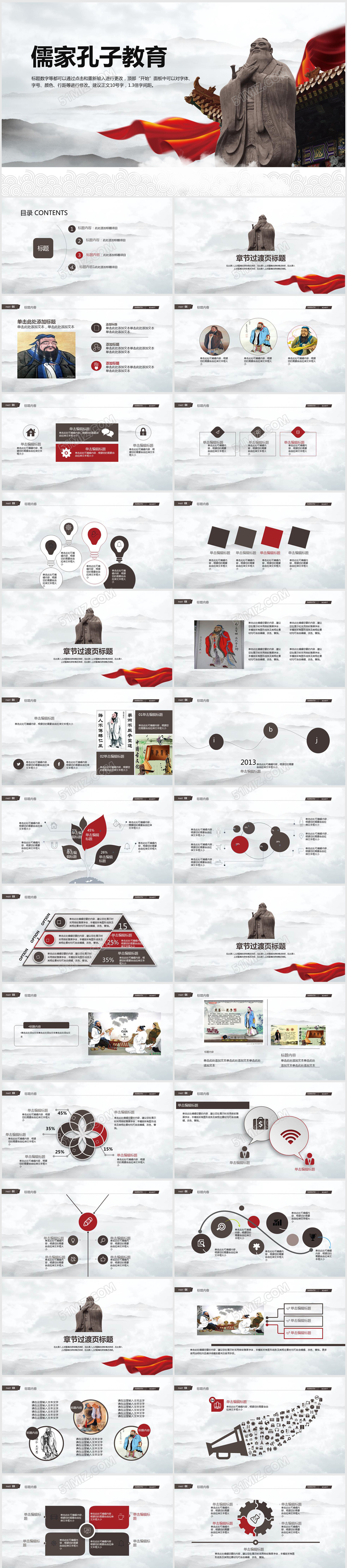 中国传统文化中国风孔子教育课件PPT模板