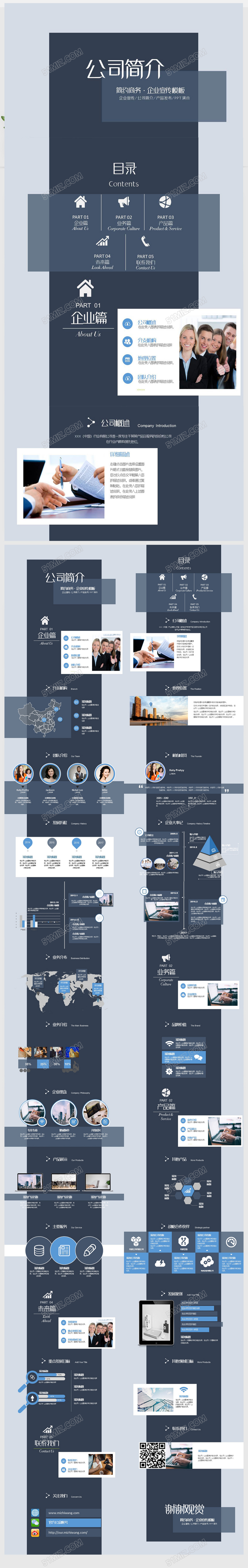 竖版蓝色简约风公司简介产品宣传PPT动态模板