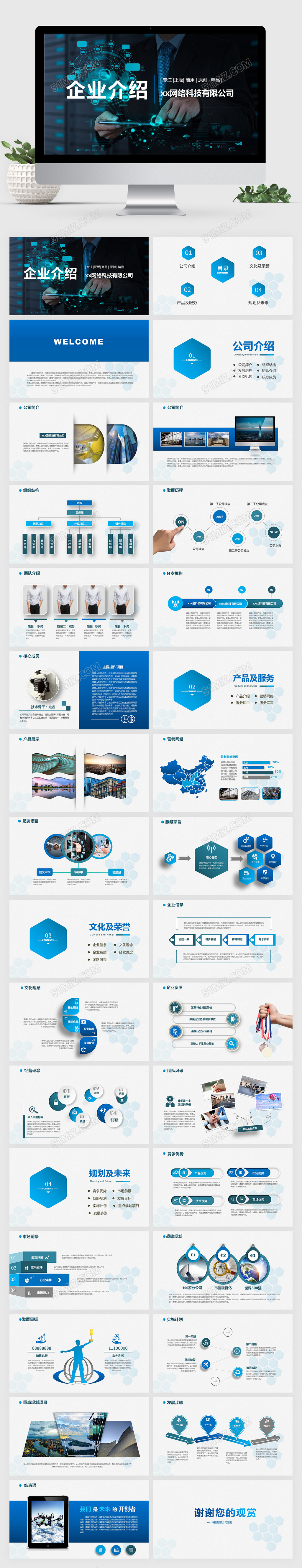 蓝色科技感企业宣传公司介绍简介动态PPT模板