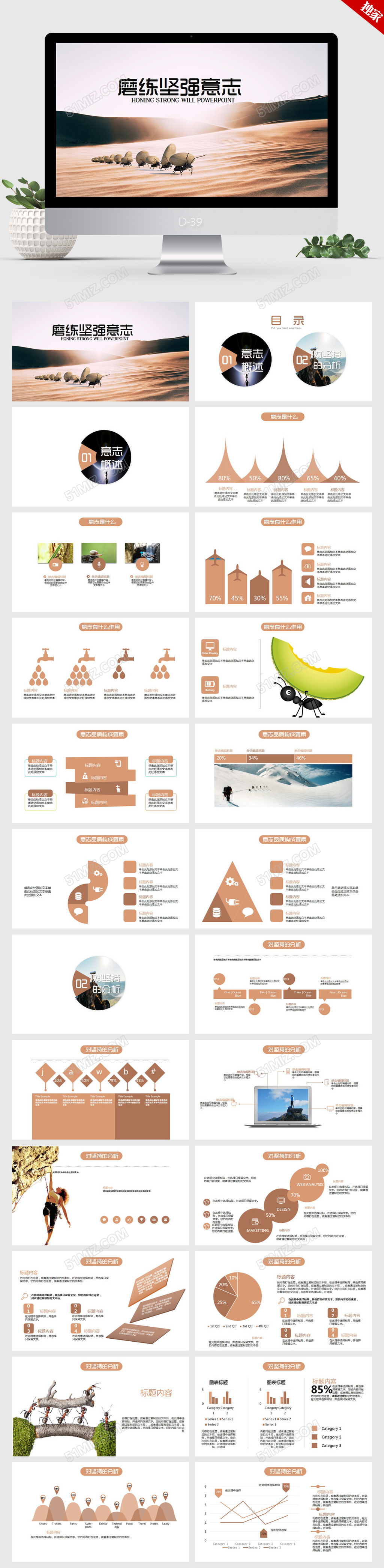 内涵时尚个性简约大气磨练坚强意志ppt动态模板