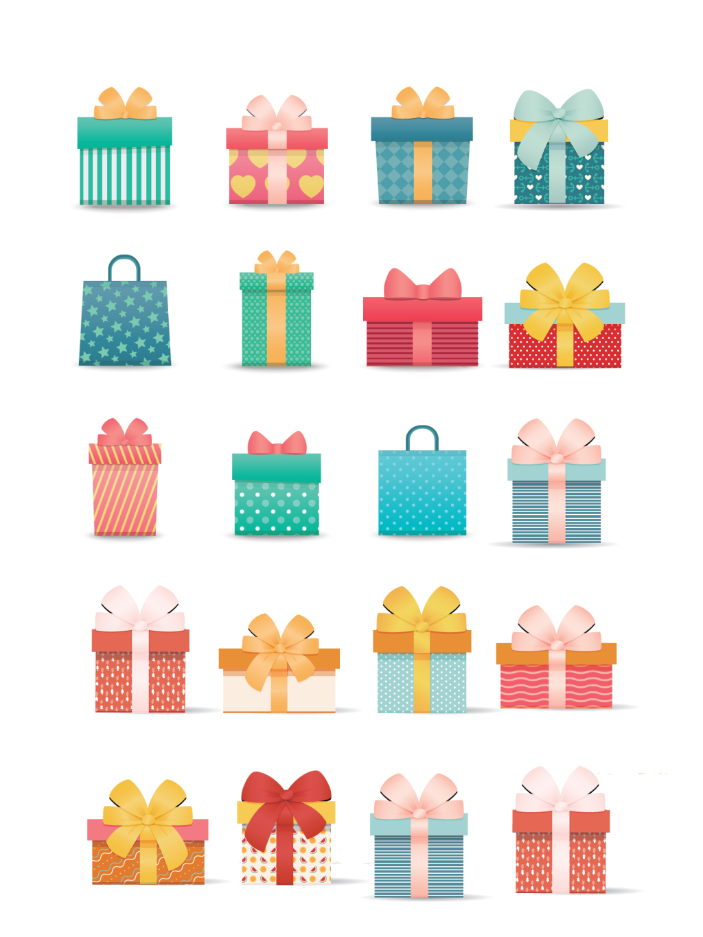 20款扁平化节日礼品盒免扣png素材