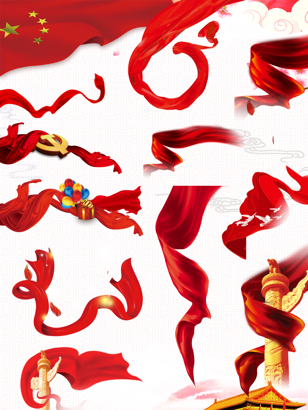 12个红色庆祝节日飘带矢量png素材