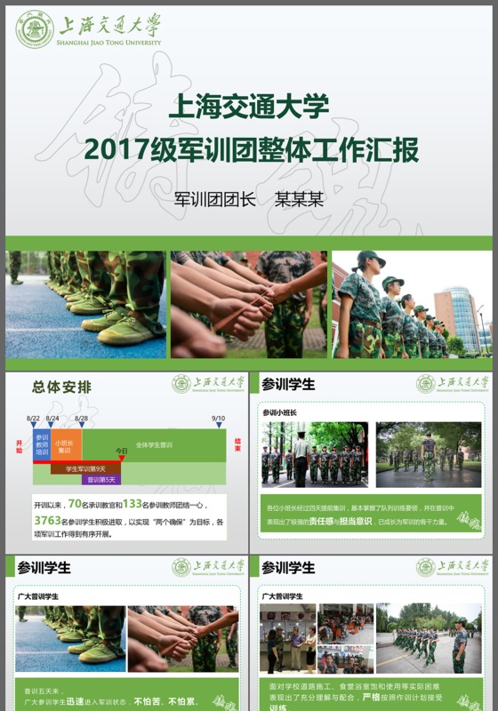 上海交通大学2017级军训团整体工作汇报PPT模板
