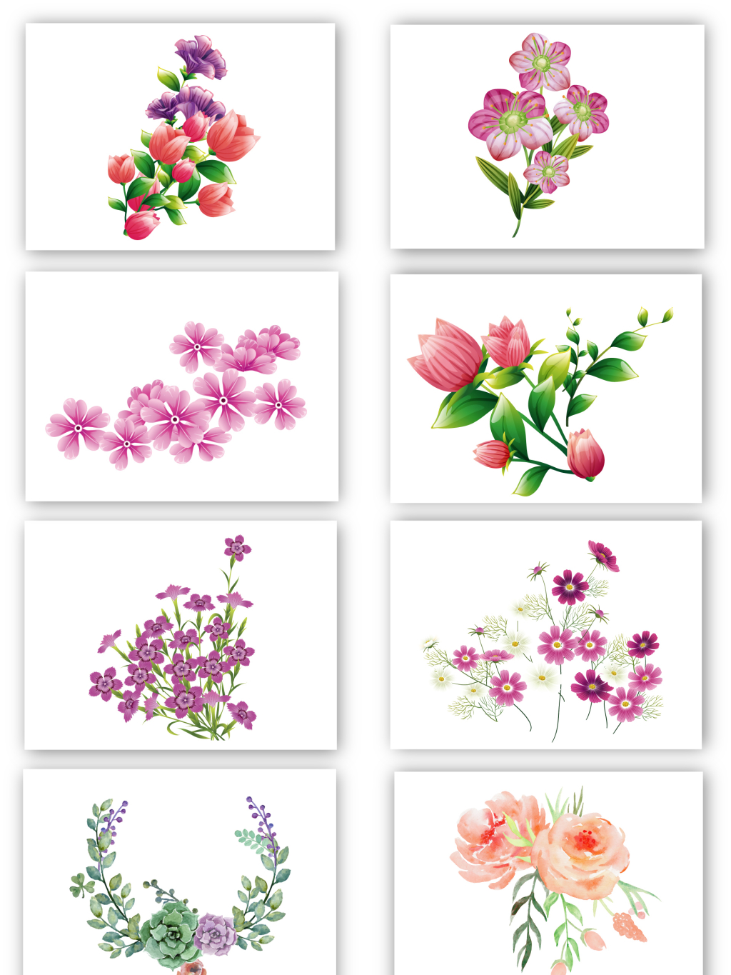 8个手绘复古花纹花朵png素材