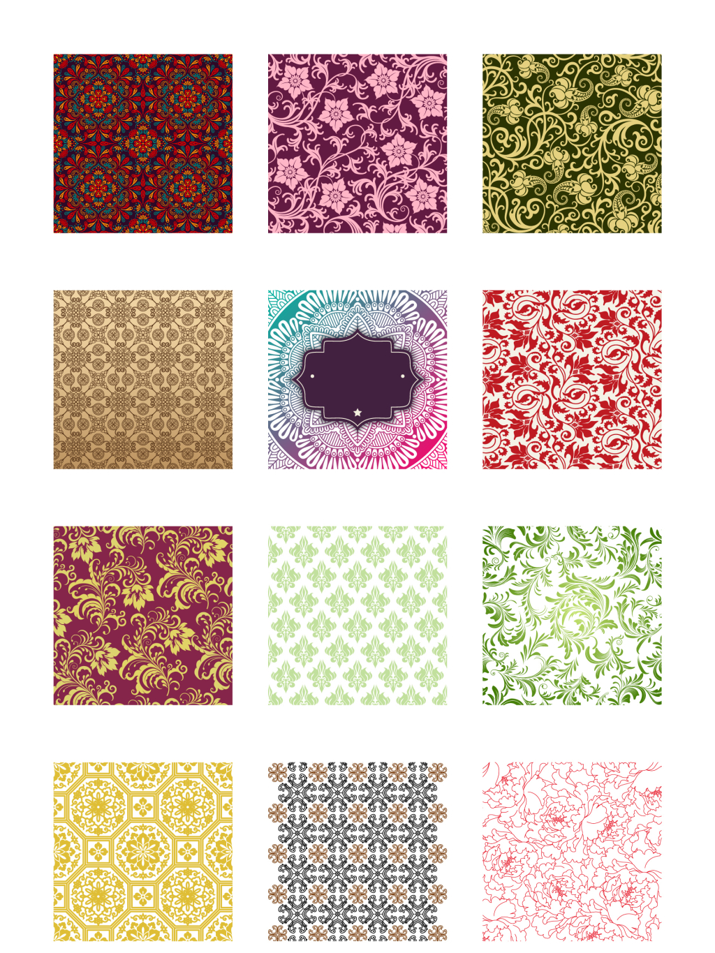 12个传统装饰花纹png元素