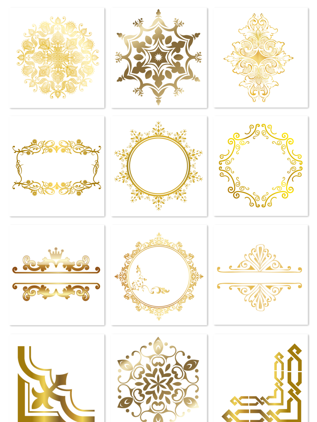 12个金色花纹边框png素材