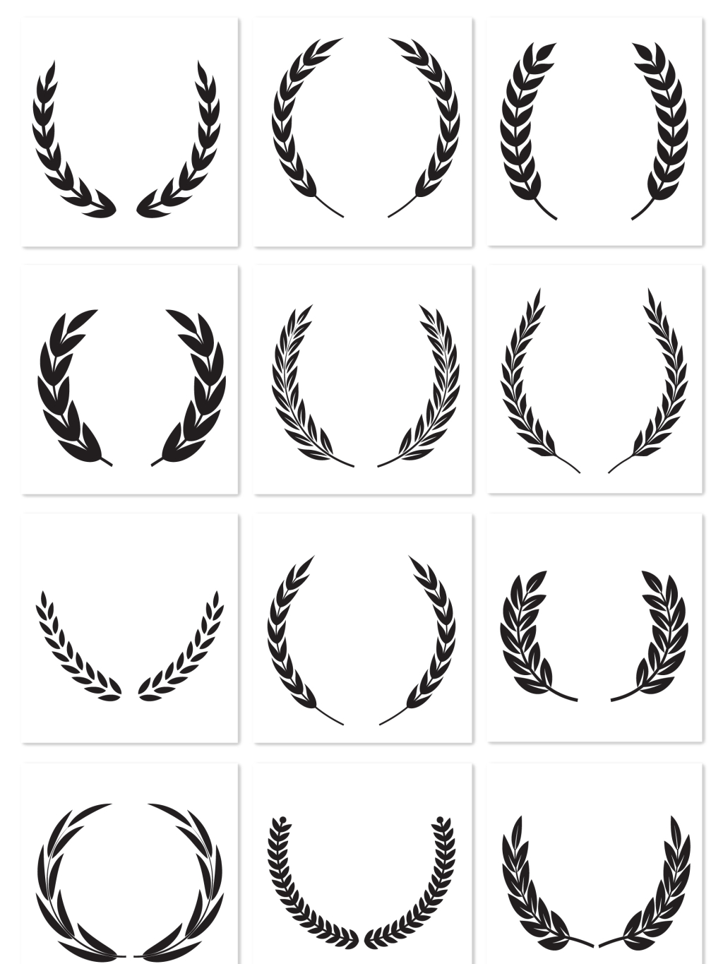 12个麦穗 橄榄枝花纹装饰png元素