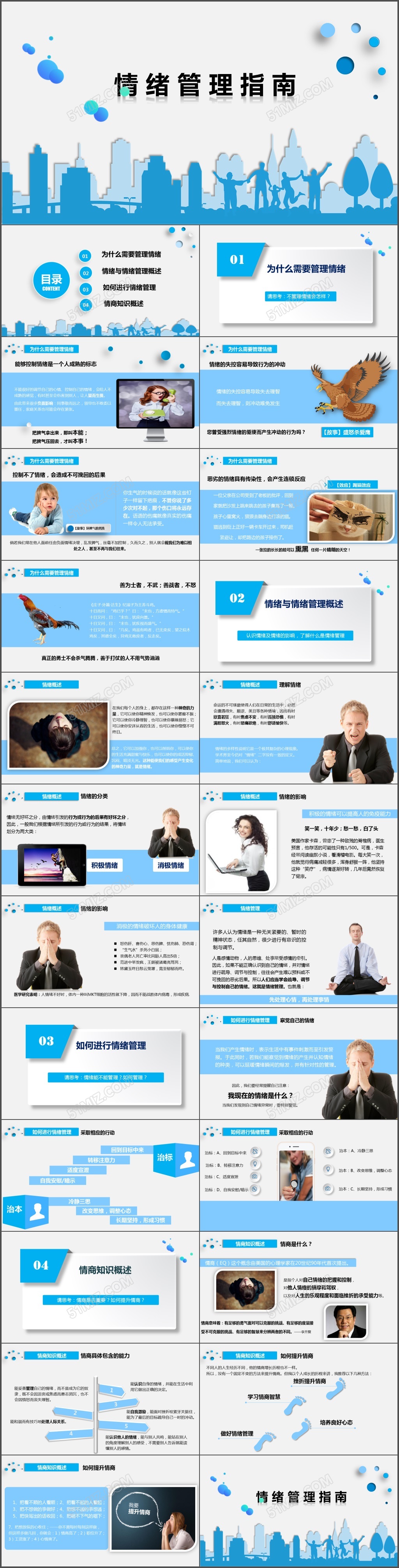 蓝色情绪管理PPT模板