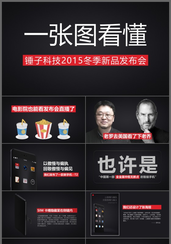 简约炫酷黑色锤子新品发布会图解科技风ppt模板设计
