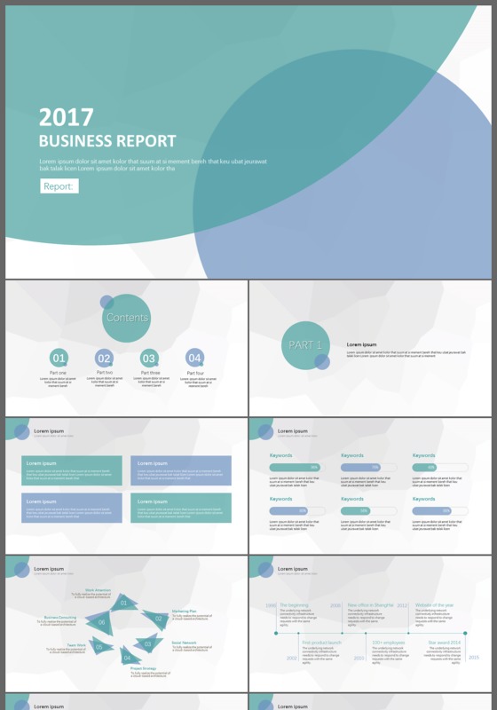 浅色蓝绿色欧美简约大气IOS商务通用PPT模版
