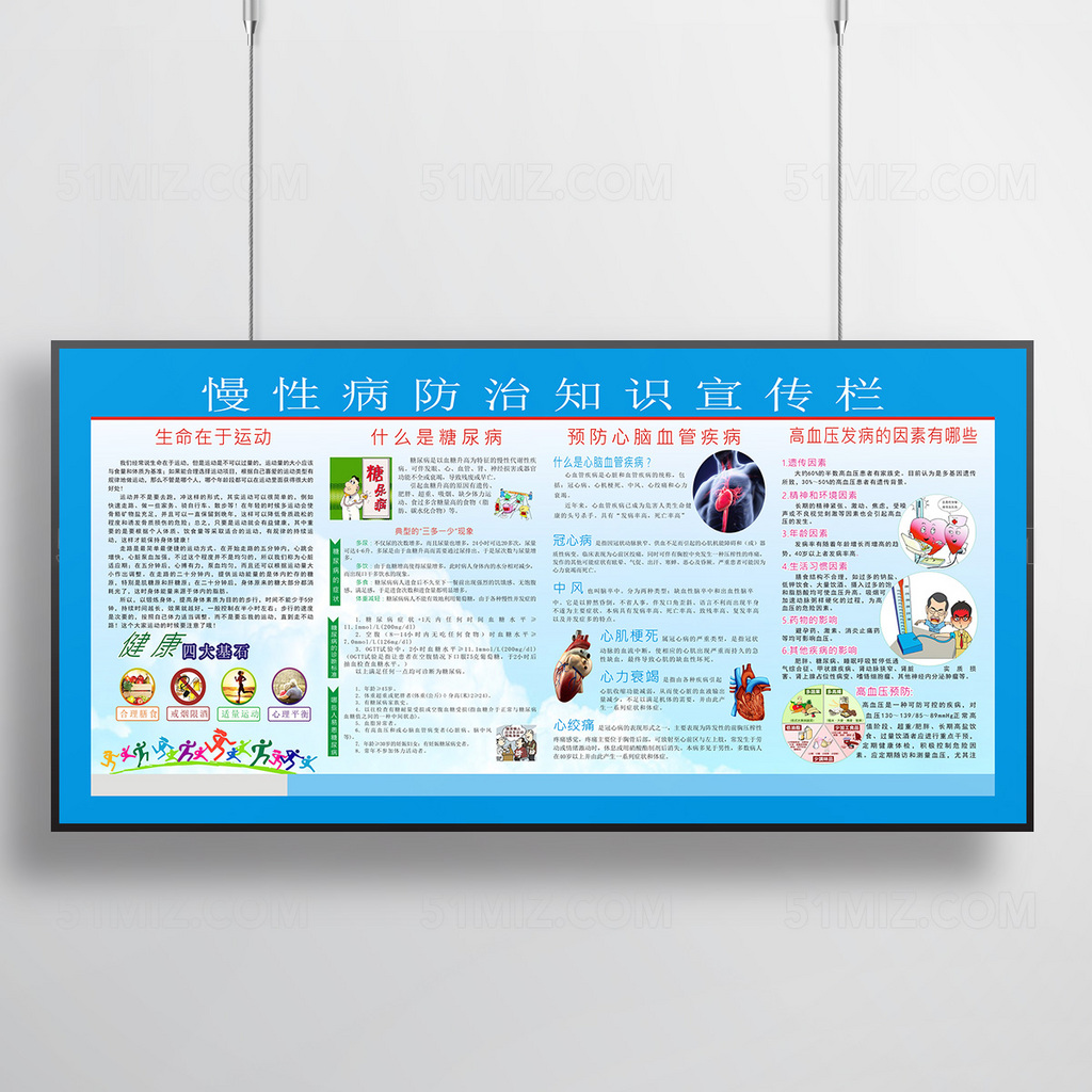 蓝色背景饮食指导疾病预防治疗展板图片
