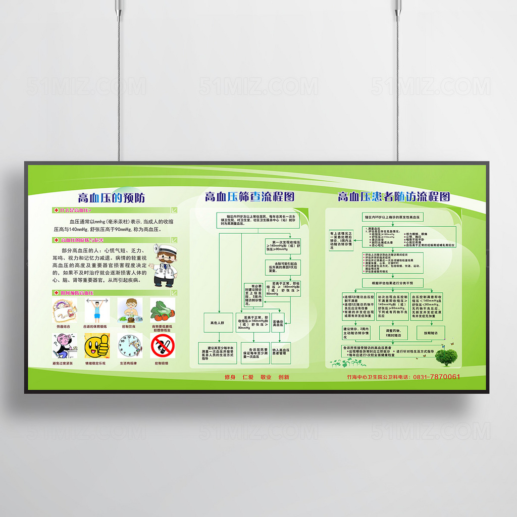 卡通绿色医生高血压患者健康管理图片
