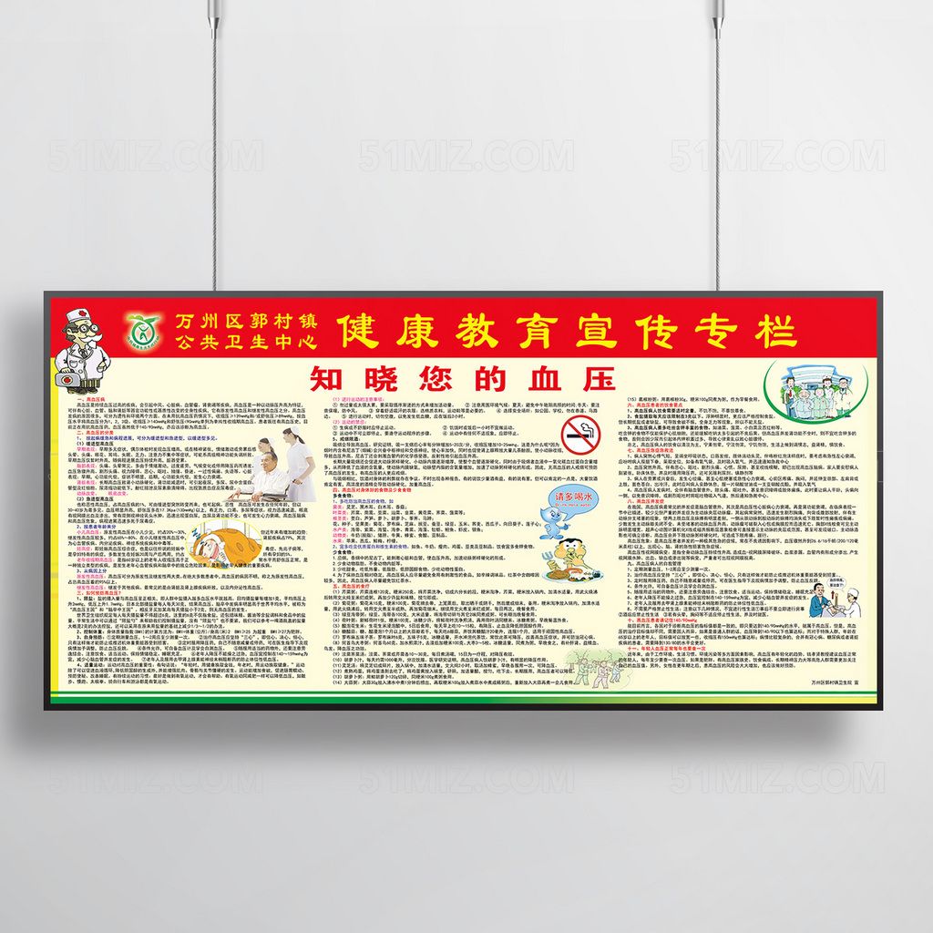 蓝色大气社区卫生服务站高血压健康宣传栏图片
