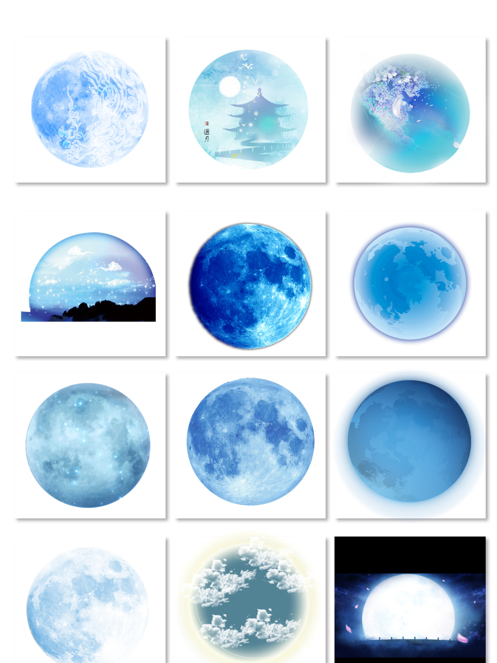 12个蓝色中秋节月亮素材