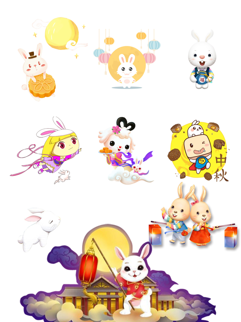 9个卡通月兔素材