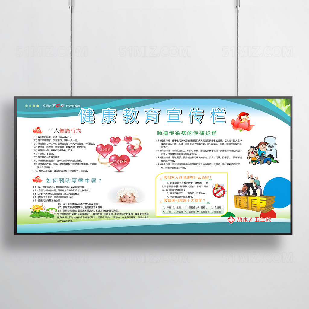 浅色线条个人健康行为夏季健康教育宣传栏
