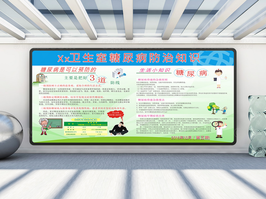 蓝绿色背景糖尿病防治知识宣传专栏图片
